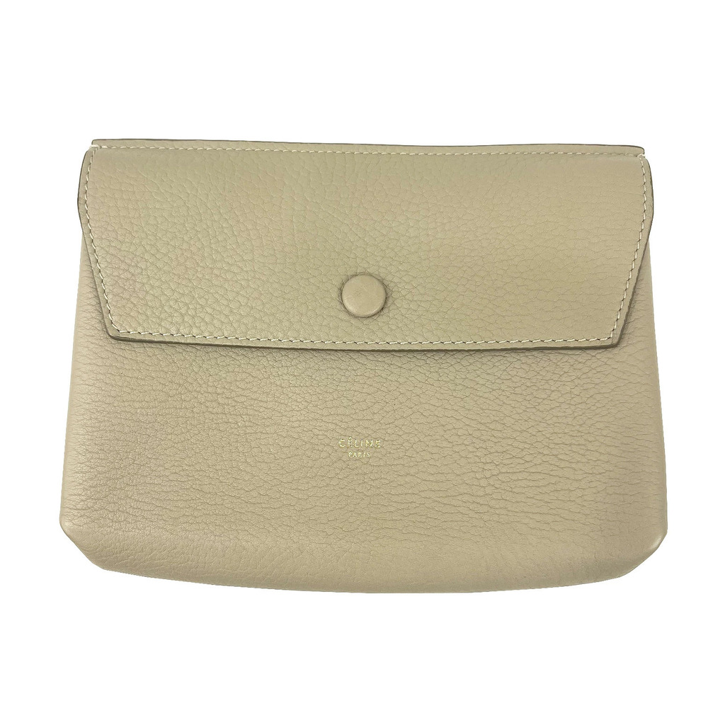 CELINE Tie Bag Leather Tote Handbag Gray Beige Greige Gray - Picture 11 of 11
